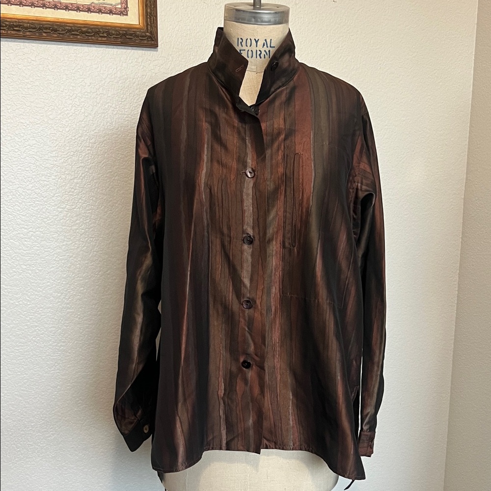 Elegant Silk multi color Striped Button Down Shirt